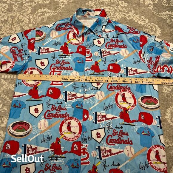St. Louis Cardinals Men's XL Blue Hawaiian Graphic Print Shirt Short Sleeve - Picture 3 of 7